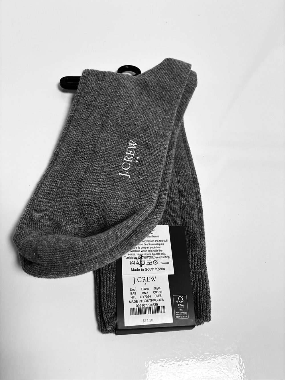 J.Crew Men's Ribbed Crew Socks in Gray (new) - Picture 2 of 3